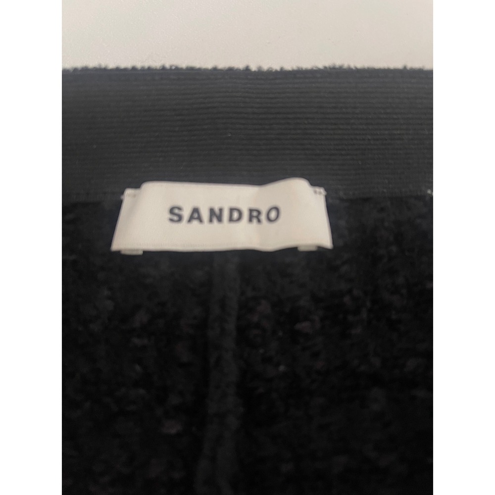 Sandro Black Tweed Flared Leg Mid Rise Velvet Textured Trousers Stretch Sz 2 NWT - Picture 6 of 12